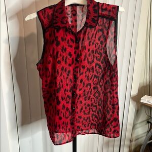 Red Leopard Print Sleeveless Top